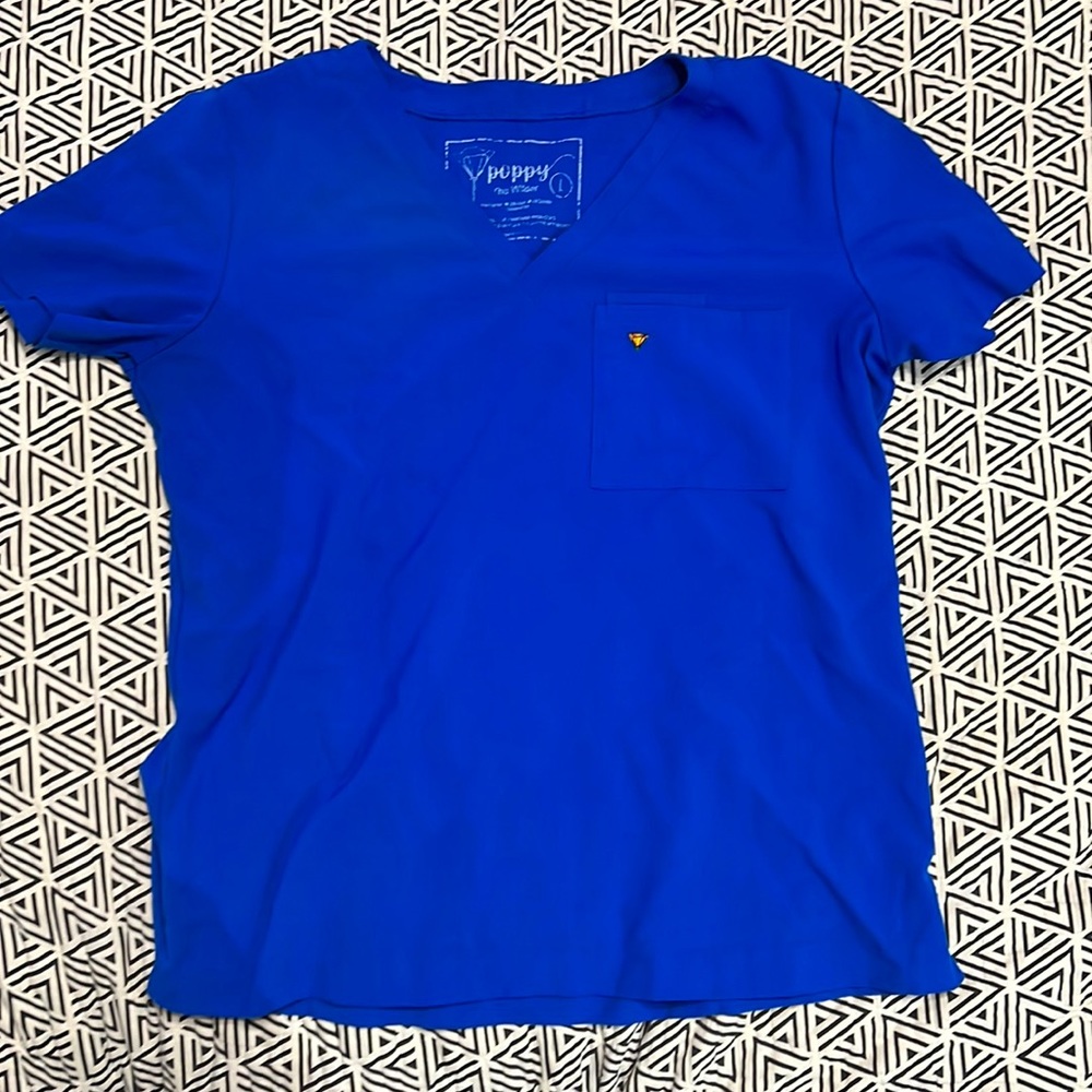Royal Blue Poppy Scrub Top